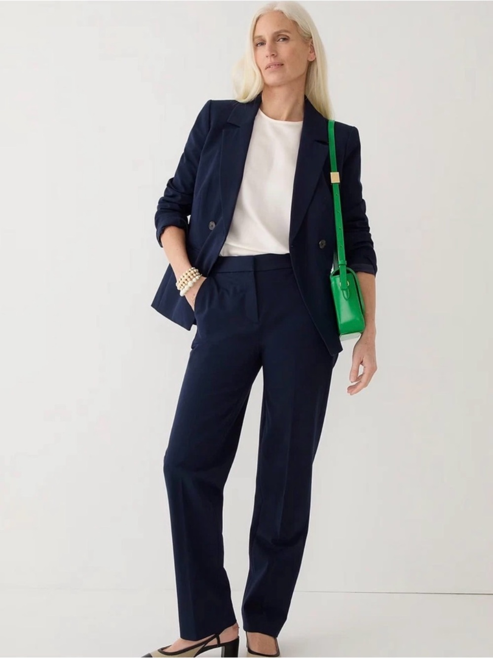 Tall J. Crew Kate straight pant in bi-stretch cotton blend in navy